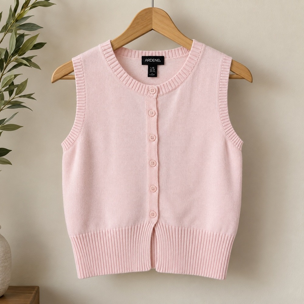 Arden B Womens Pink Knit Button Front Sweater Vest Sleeveless Cardigan Large